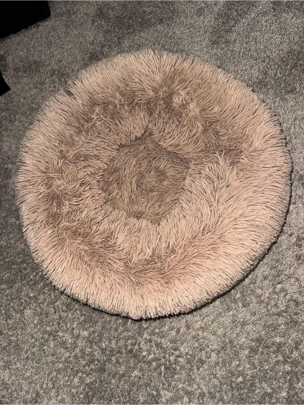 Beige Shaggy Round Donut Pet Bed Small Dog or Cat 20” Machine Washable